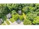 An aerial view showcasing the property nestled among lush greenery and mature trees at 113 Fox Run, Henderson, NC 27536