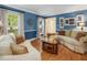 Beautiful living area with hardwood floors, cream sofas, and blue walls for a cozy feel at 128 Castlewood Dr, Cary, NC 27511