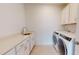 Well-equipped laundry room featuring a modern washer and dryer and ample counter space for folding at 1720 Pinecliff Ct, Fuquay Varina, NC 27526