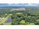 Aerial view showing community with surrounding trees, pond and neighborhood at 2139 Race Track Rd, Burlington, NC 27215