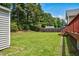 Manicured backyard featuring lush lawn and mature trees, great for outdoor activities at 402 Hearthstone Dr, Nashville, NC 27856