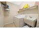 Functional laundry room with modern appliances, sink, and shelving for organized storage at 4613 Moores Creek Rd, Durham, NC 27705