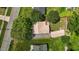 Aerial view of the property showcasing its metal roof, gravel driveway, and surroundings at 502 S Eighth St, Mebane, NC 27302