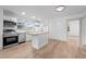 Bright kitchen featuring stainless steel appliances, white cabinets, and a functional island with seating for casual dining at 502 S Eighth St, Mebane, NC 27302