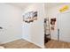 Modern hallway features wood flooring and a stylish decor at 6928 Leesville Rd, Raleigh, NC 27613
