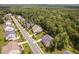 Aerial shot of a suburban neighborhood showing homes, tree cover, and well-maintained lawns at 728 Peninsula Forest Pl, Cary, NC 27519