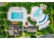 Overhead view of the community pool area showcasing lap pool, leisure pool, and sunbathing space at 734 Portstewart Dr, Cary, NC 27519