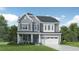 Charming two-story home featuring stone accents, a gray exterior, attached garage, and a well-manicured front lawn at 764 Emerald Bay Cir, Raleigh, NC 27610