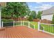A well maintained backyard deck with a manicured lawn and a wood fence at 10012 San Remo Pl, Wake Forest, NC 27587