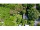 Aerial view of a lush backyard with mature trees and well-maintained lawn at 108 High St, Carrboro, NC 27510