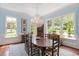 Elegant dining room boasting hardwood floors, chandelier, and picturesque windows at 1313 Duplin Rd, Raleigh, NC 27607