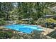 Inviting swimming pool surrounded by lush greenery and mature trees, providing a private and serene outdoor oasis at 1426 Kildaire Farm Rd, Cary, NC 27511
