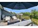 Stylish deck featuring comfortable seating, fire pit, and beautiful pond view at 2055 Eva Pearl Dr, Apex, NC 27502