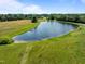 Scenic view of the property's pond surrounded by lush green grass and a clear blue sky at 2637 S Nc 87, Graham, NC 27253