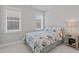 Light bedroom featuring a queen bed, bedside table and two bright windows at 3310 Mission Olive Pl, New Hill, NC 27562