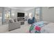 A well-lit bedroom showcases a seating area with a large TV for relaxation and entertainment at 3310 Mission Olive Pl, New Hill, NC 27562