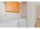 Laundry room with washer, dryer, storage cabinet, and white door at 3336 Piney Grove Wilbon Rd, Fuquay Varina, NC 27526