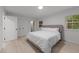 Spacious bedroom with a queen-sized bed, bright light, and closet with a connecting bathroom at 4812 Latimer Rd, Raleigh, NC 27609