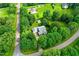 Aerial view of a home featuring a gray roof, long driveway, a spacious backyard, and mature trees at 5309 Meadow Field Dr, Mebane, NC 27302