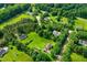 A neighborhood aerial view of homes surrounded by lush green lawns and mature trees in a quiet setting at 5309 Meadow Field Dr, Mebane, NC 27302