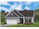 Charming single-story home with a two-car garage, gray siding, and a gabled roof, complemented by professionally landscaped grounds at 80 Pine Vista Way, Sanford, NC 27332