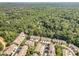 An aerial view of the suburban community featuring dense trees lining the rows of homes at 8004 Thrush Ridge Ln, Raleigh, NC 27615