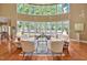 Elegant living room featuring hardwood floors, a wall of windows, and comfortable seating at 84307 Winslow, Chapel Hill, NC 27517