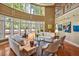 Bright living room with high ceilings, large windows, and tasteful decor at 84307 Winslow, Chapel Hill, NC 27517