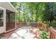 Wooden back deck with a view of a fenced yard and mature trees at 9504 Anson Grove Lane Ln, Raleigh, NC 27615