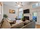 Inviting living room with high ceilings, fireplace, large windows, and cozy seating area at 9504 Anson Grove Lane Ln, Raleigh, NC 27615