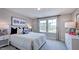 Bedroom with king bed, windows, and white furniture and colorful pillows at 121 Seagraves Creek Ln, Holly Springs, NC 27540