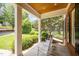 Charming front porch with white rocking chairs, columns and a peaceful view of the landscaped front yard at 1414 Park Dr, Raleigh, NC 27605