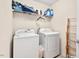 Bright laundry room featuring a washing machine, dryer, overhead shelving, and built in wire basket at 1924 Rustica Dr, Durham, NC 27713