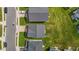 An aerial shot looking directly down at 3 homes featuring lush lawns and driveways at 2177 Campbell, Burlington, NC 27215