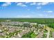 Aerial view of a residential community surrounded by lush greenery and blue skies at 304 Forbes Rd, Wake Forest, NC 27587