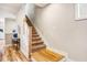 Carpeted staircase with wood trim, leading to the upper level of the home at 426 Granite Mill Blvd, Chapel Hill, NC 27516