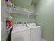 Laundry room features washer, dryer, overhead shelf and wire storage at 4511 Crab Creek Dr # 101, Raleigh, NC 27612