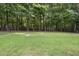 Well-maintained backyard with mature trees and a secure black metal fence at 517 Belmont Cir, Wake Forest, NC 27587