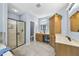 Bright and spacious bathroom with separate shower, vanities, and tub at 517 Belmont Cir, Wake Forest, NC 27587