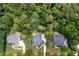 Aerial view of the property surrounded by luscious mature trees at 709 Skymont Dr, Holly Springs, NC 27540