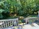 A wooden deck offers a tranquil view of the lush, tree-filled backyard at 1306 Oakridge Ave, Henderson, NC 27536