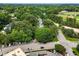 Aerial view highlighting the neighborhood with tree coverage and community streets at 1904 Smallwood Dr, Raleigh, NC 27605