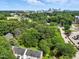 Aerial view showcasing the city skyline and lush trees surrounding the community at 1904 Smallwood Dr, Raleigh, NC 27605