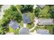 Gorgeous aerial view of a home with an attached garage, cul-de-sac, and mature trees at 2333 Grey Gables Dr, Burlington, NC 27215