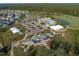 Aerial shot of a community featuring diverse amenities, including a clubhouse, pool, tennis courts and lush greenery at 236 Lucky Ribbon Ln, Holly Springs, NC 27540
