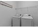 Laundry room featuring a new washer and dryer, wire shelving, and coat rack on the wall at 236 Lucky Ribbon Ln, Holly Springs, NC 27540