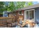 Backyard deck with modern outdoor furniture offers a peaceful space adjacent to the home and lush greenery at 2801 E Shoreham St, Durham, NC 27707