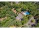 Aerial view of the community amenities including a pool, tennis courts, and playground surrounded by lush trees at 3086 Colony Rd # C, Durham, NC 27705