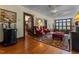 Hallway with decorative wood trim and stained glass windows offering architectural detail at 309 W Divine St, Dunn, NC 28334