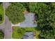 Aerial view of a home showcasing its roof, surrounding trees, and proximity to a nearby street at 3400 Appling Way, Durham, NC 27703